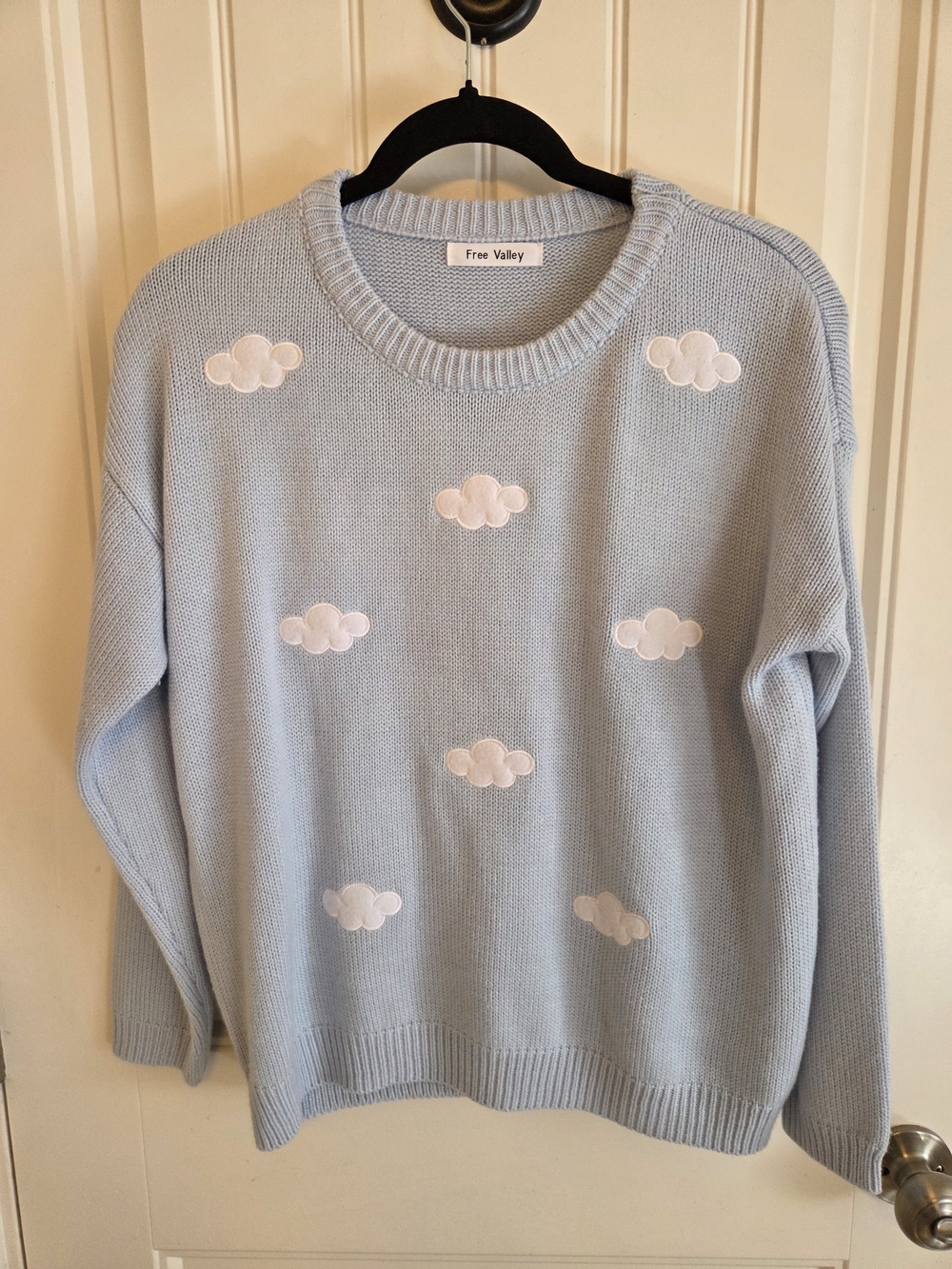 Sky Blue Cloud Embroidered Sweater
